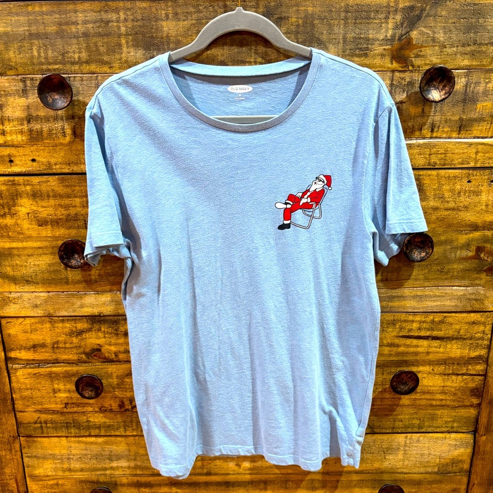 Old Navy Light Blue‎ Santa Tee